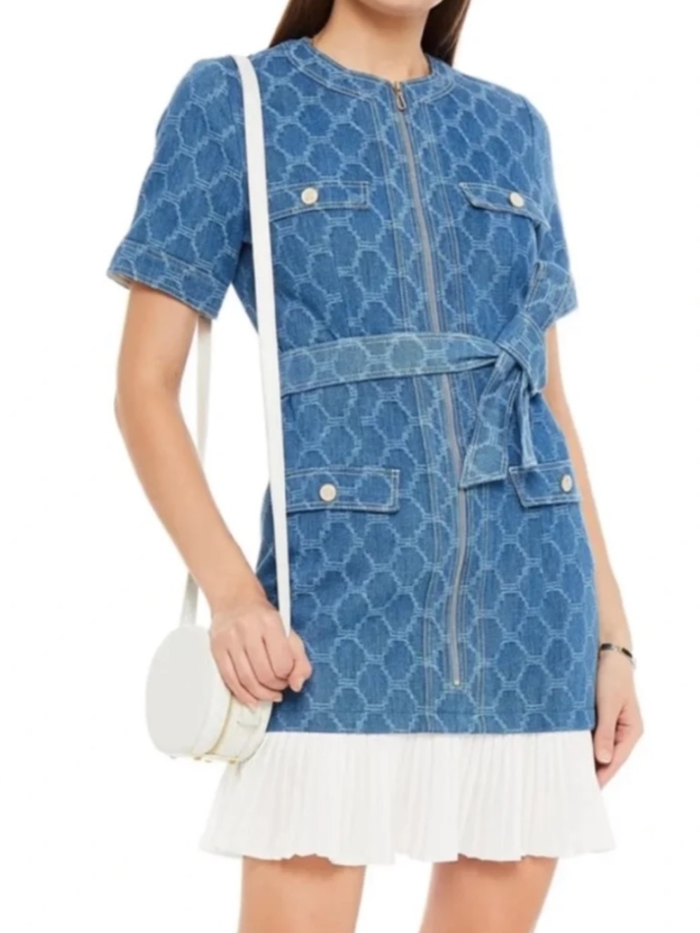 Sandro KAYLE Denim Pleated Coat Dress Zip Front With Tags - FR 34 = US 2
